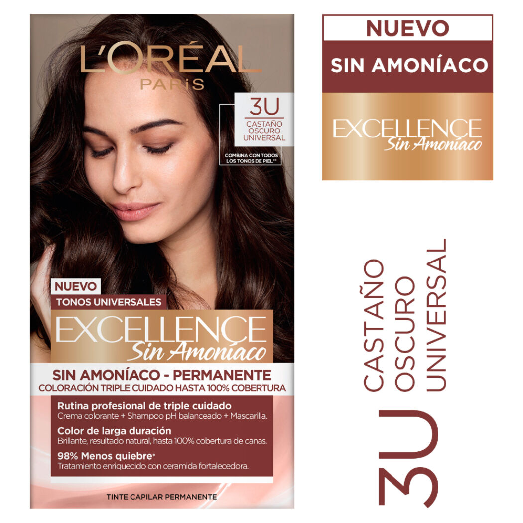 Tintura Excellence Sin Amoniaco 3U Castaño Oscuro Universal L'Oreal Paris