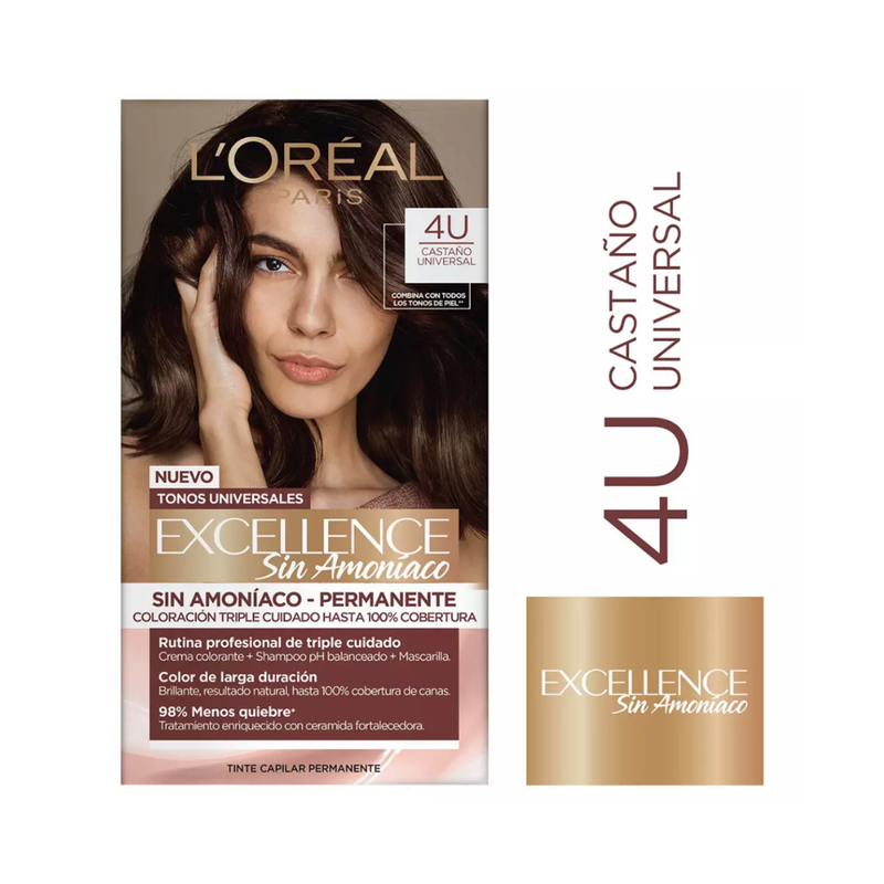 Tintura Excellence Sin Amoniaco 4U Castaño Universal L'Oreal Paris