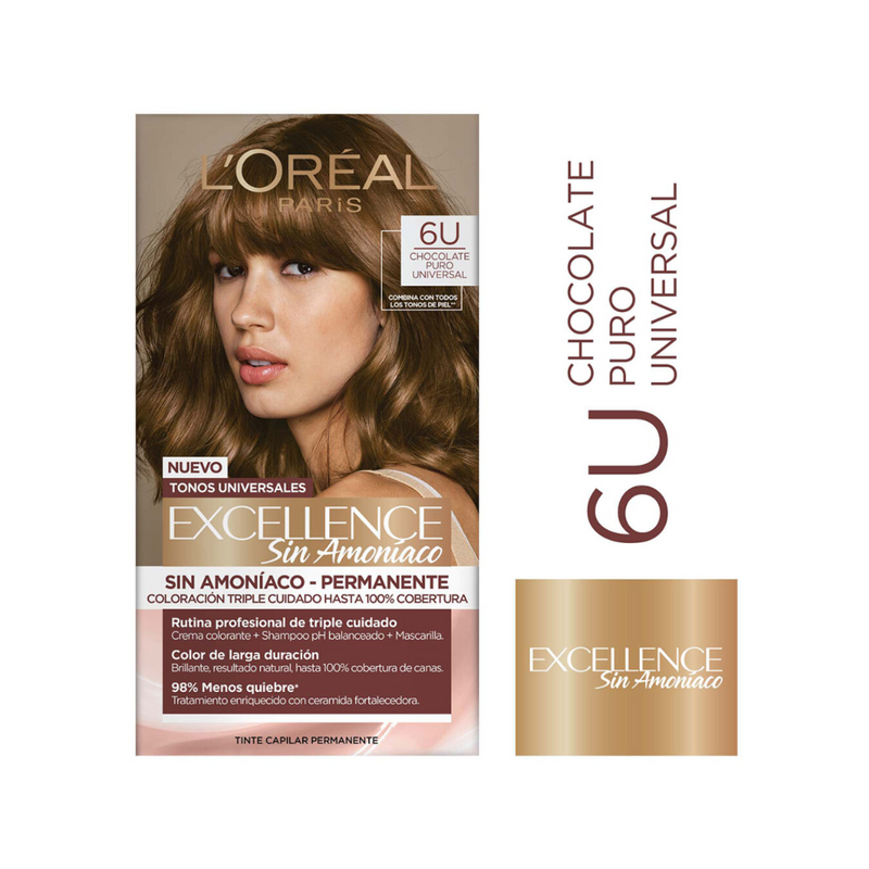 Tintura Excellence Sin Amoniaco 6U Chocolate Puro Universal L'Oreal Paris